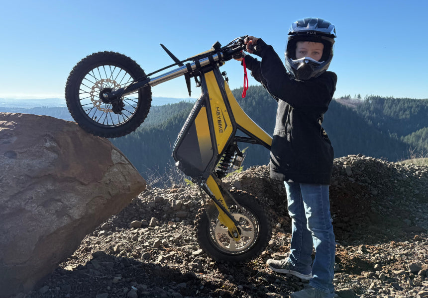 Heybike Villain electric dirt bike - Lifestyle view